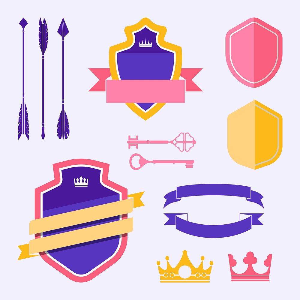 Colorful shield logo badge, modern design set vector