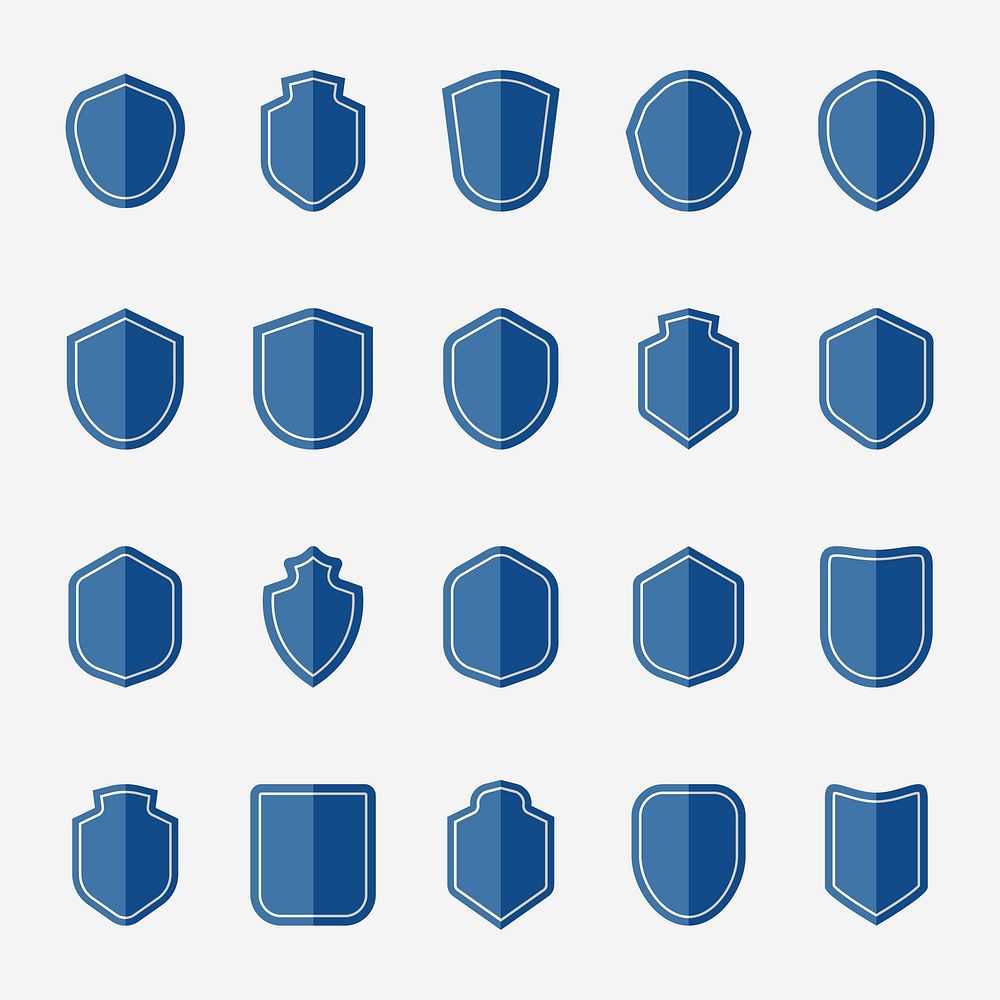 Set of blue shield icon vectors