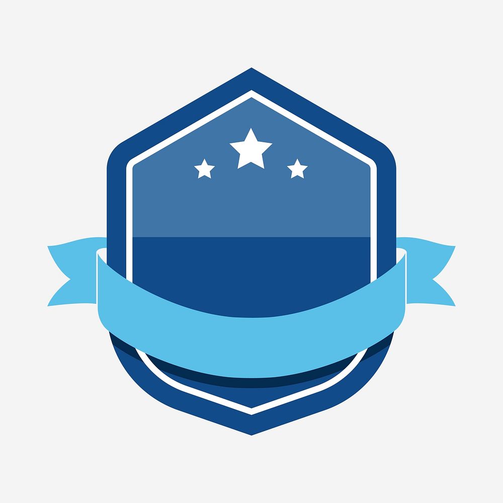 Blue badge embellished with a banner