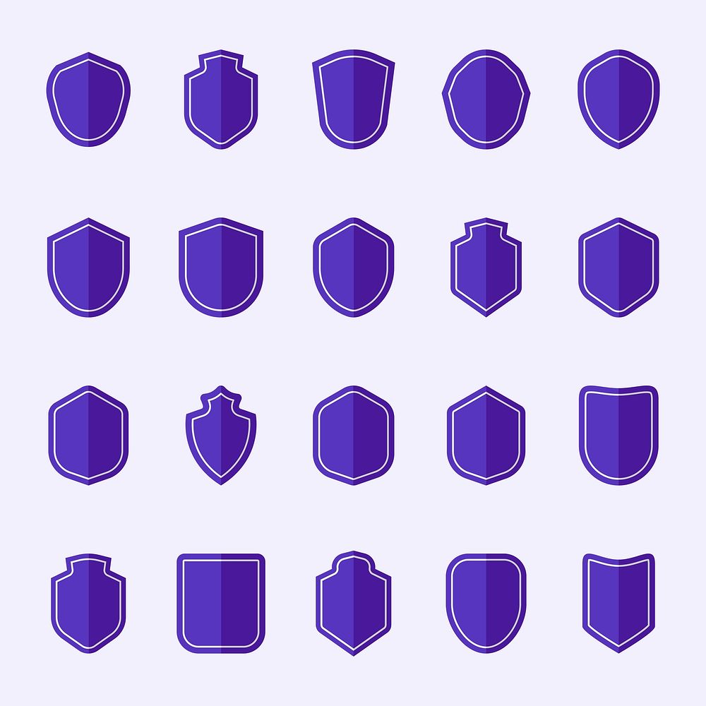 Set of purple shield icon vectors