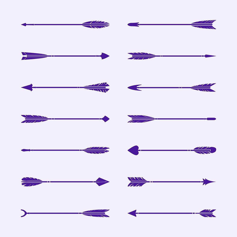 Set of purple stylish arrow vectors
