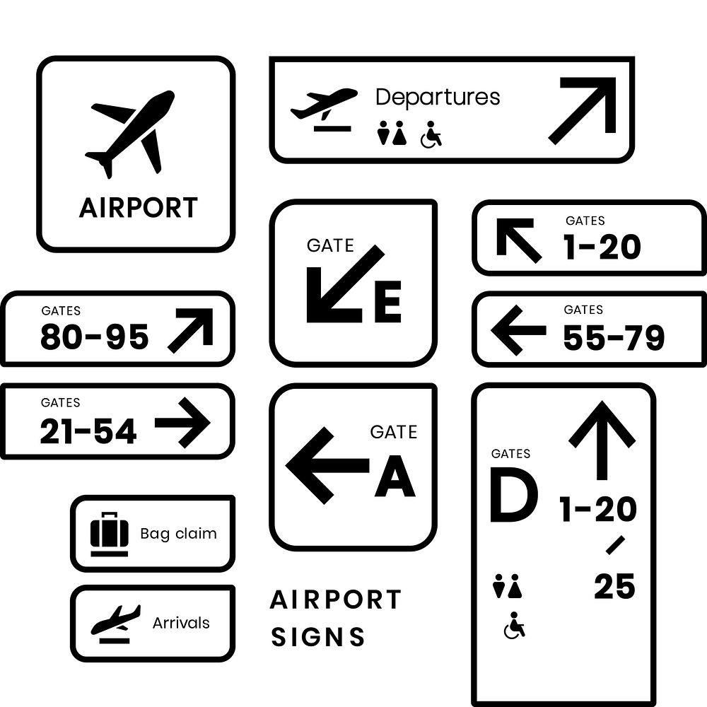 Airport signs icon vector set
