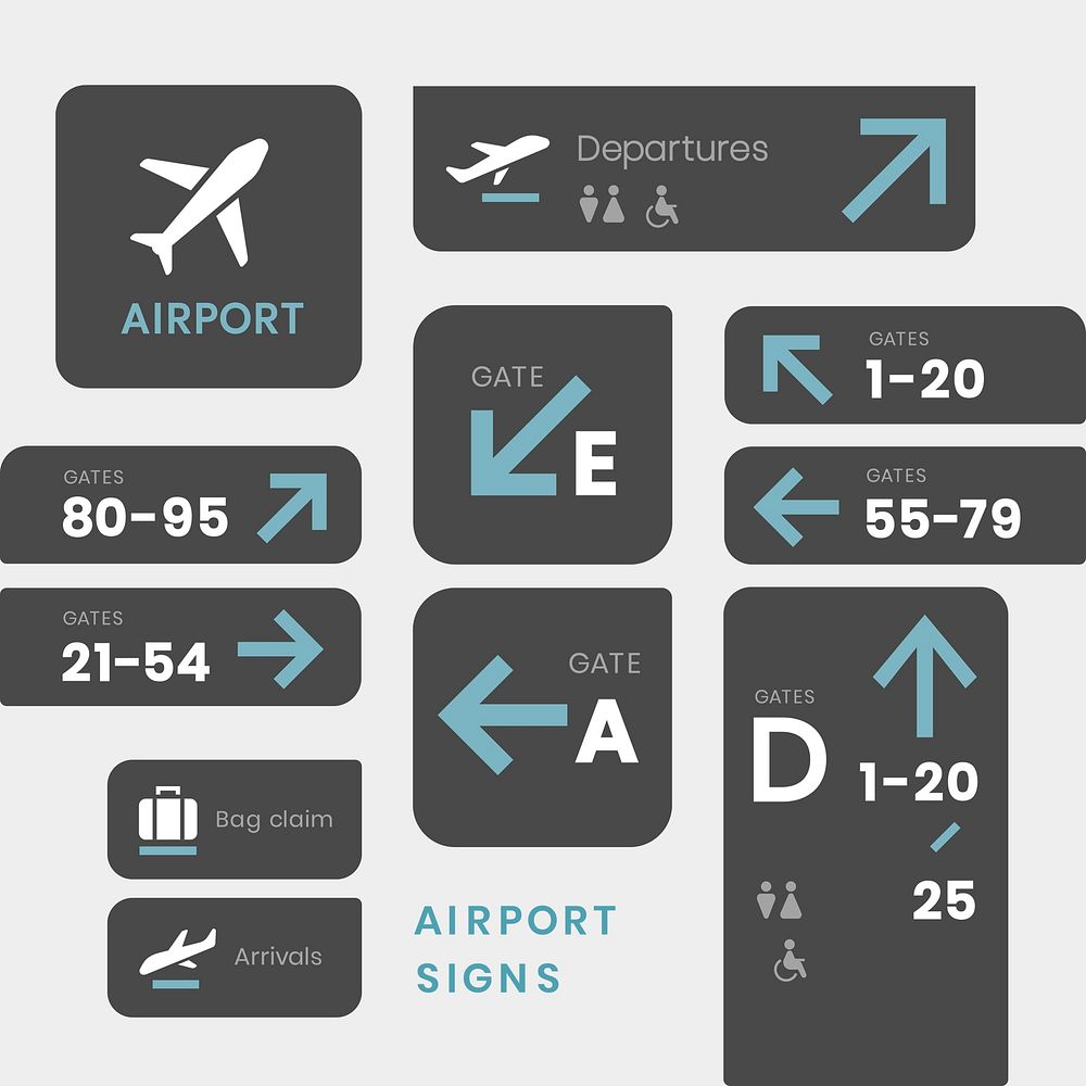 Airport signs icon vector set