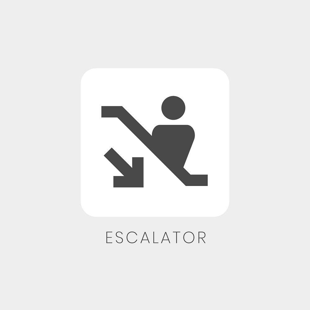 Gray down escalator icon sign vector
