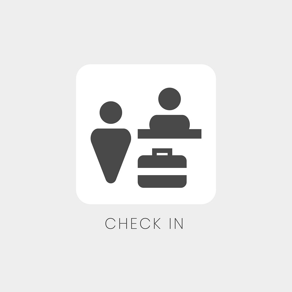 Gray check-in counter icon sign vector