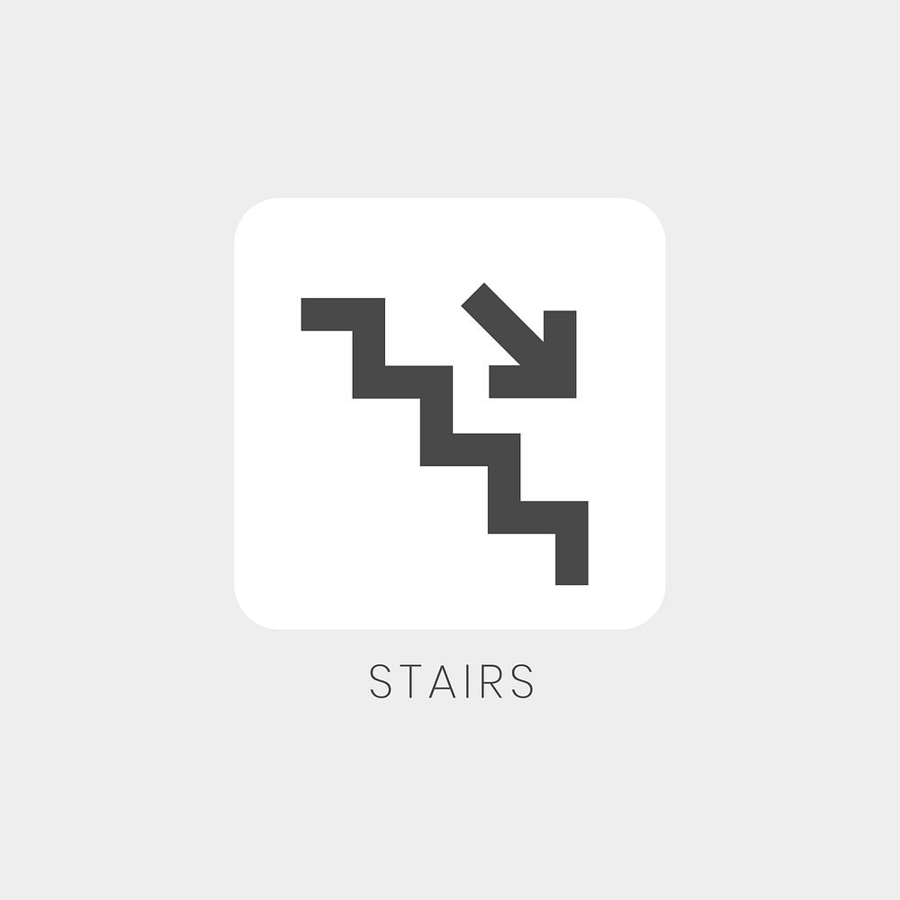 Gray down arrow stairs icon sign vector