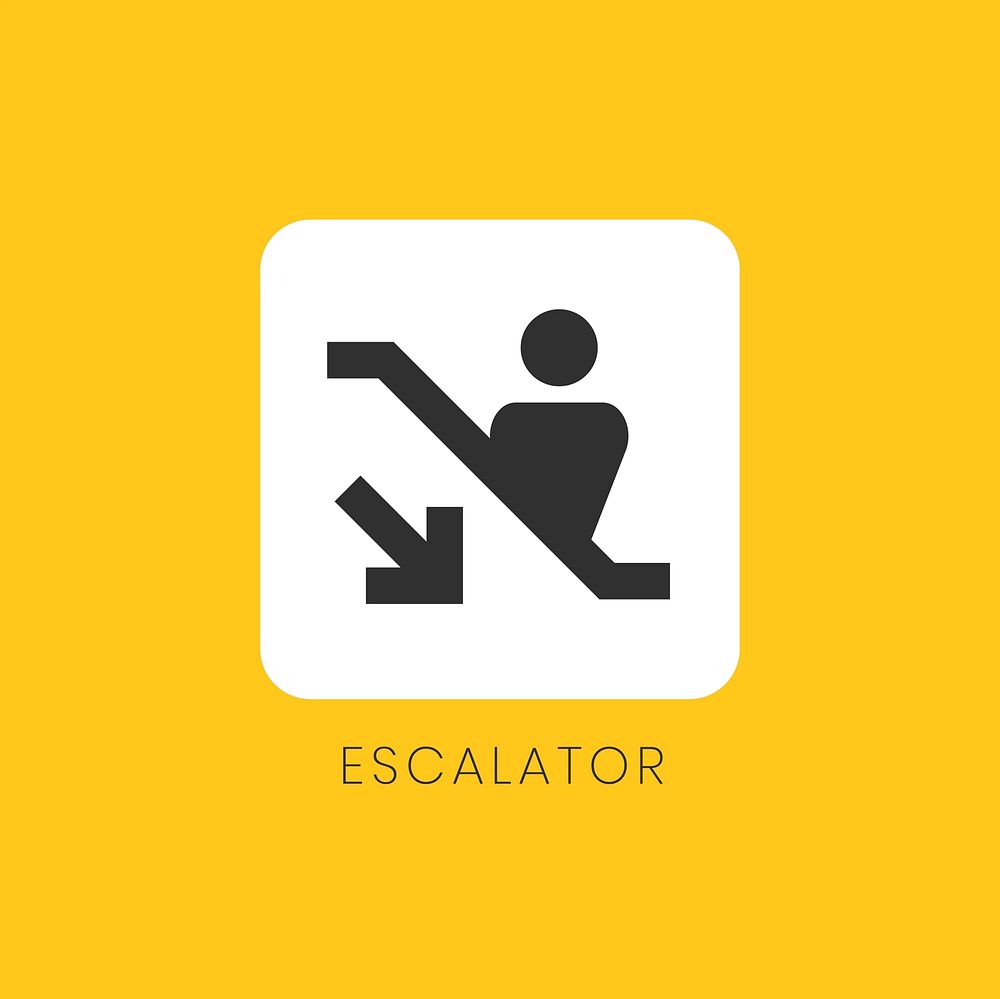 Yellow down escalator icon sign vector