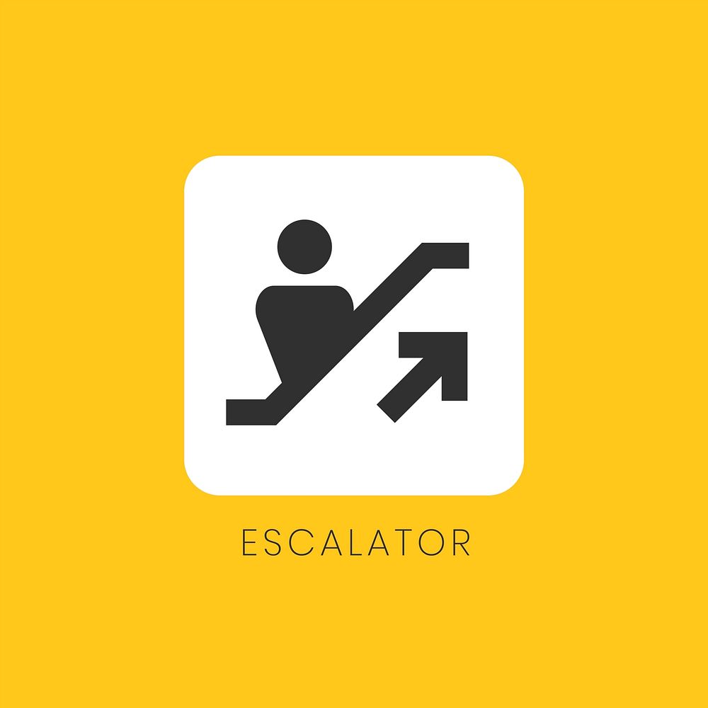 Yellow up escalator icon sign vector
