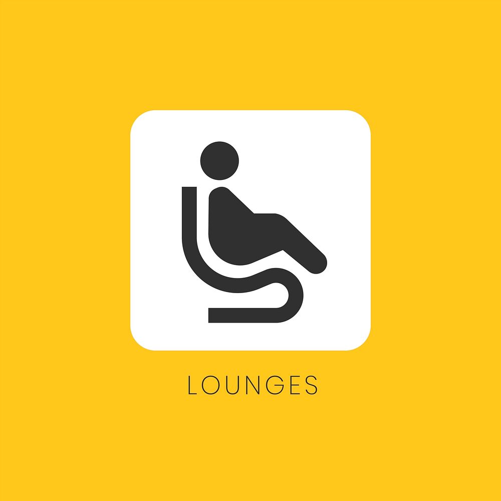 Yellow airport lounges icon sign vector