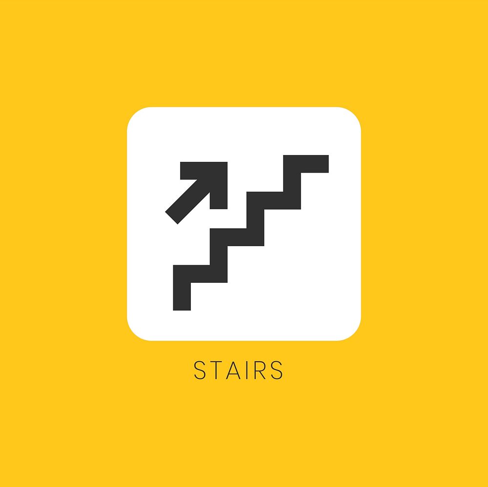 Yellow down arrow stairs icon sign vector