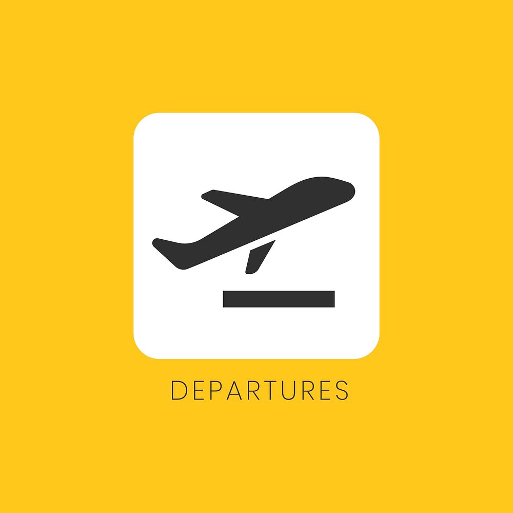 Yellow departures sign plane icon vector