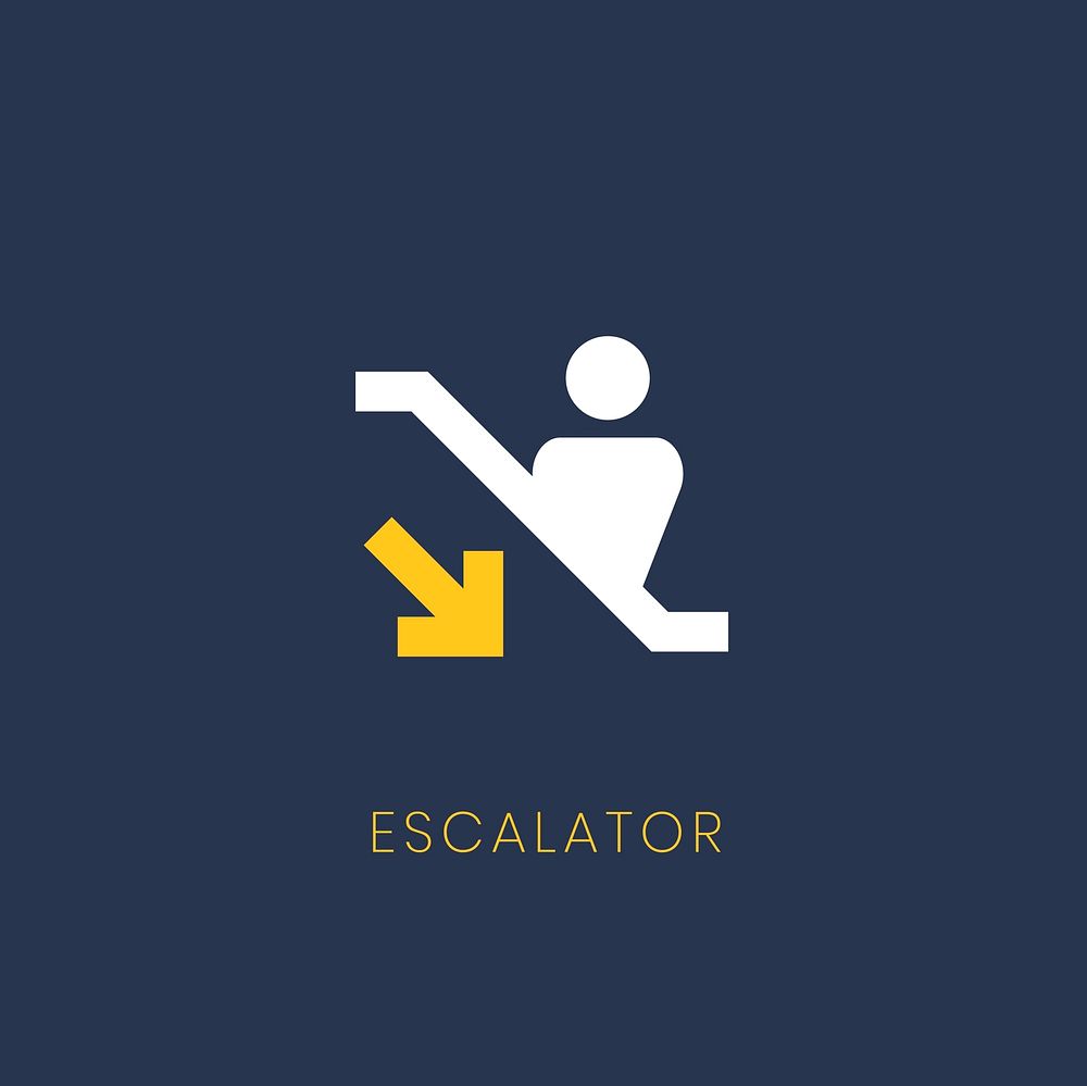 Blue down escalator icon sign vector