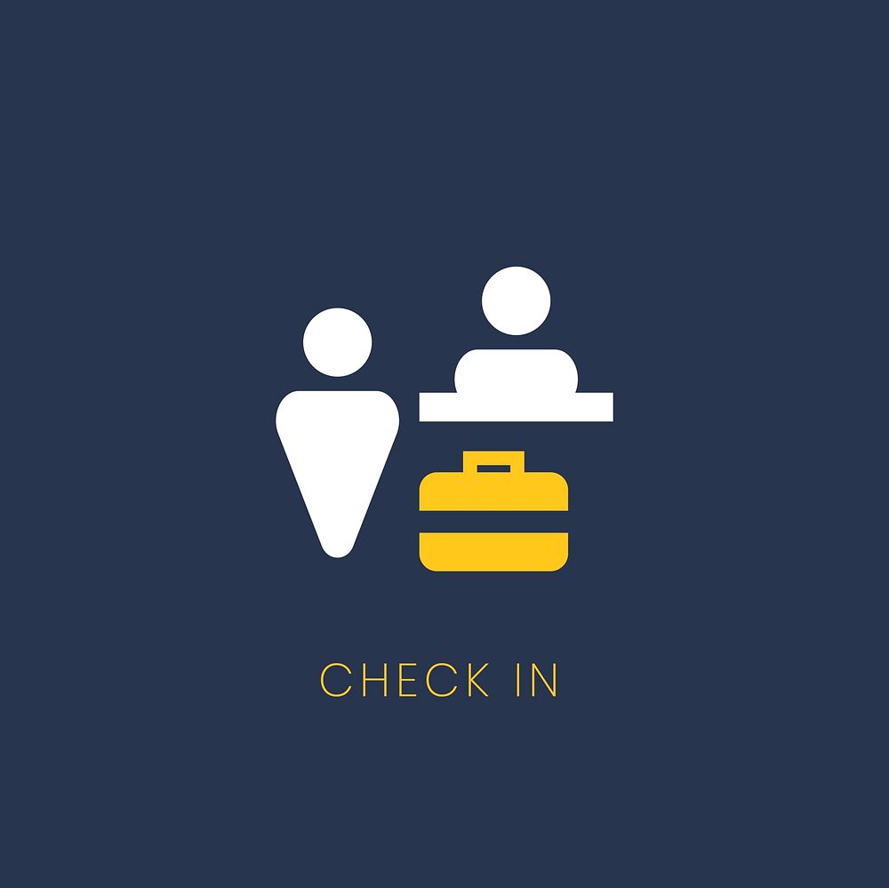 Blue check-in counter icon sign vector
