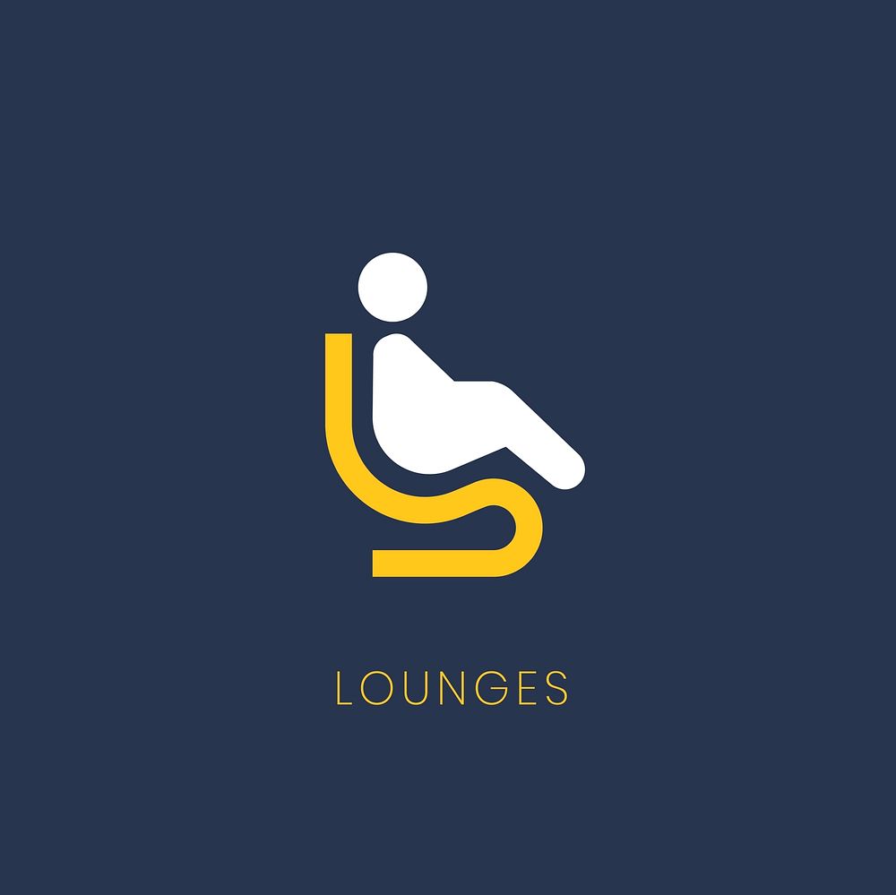 Blue airport lounges icon sign vector
