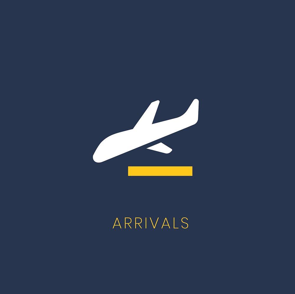 Blue arrivals sign plane icon vector