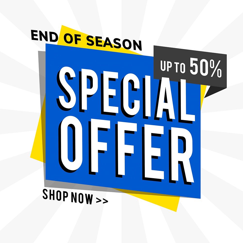 End of season special offer sale up to 50% promotion advertisement vector