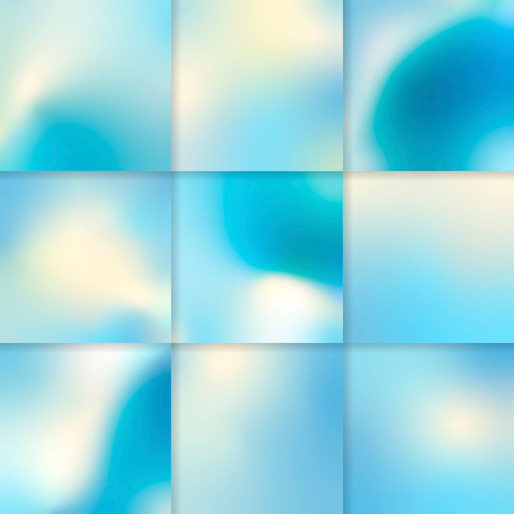 Blue holographic gradient background design set