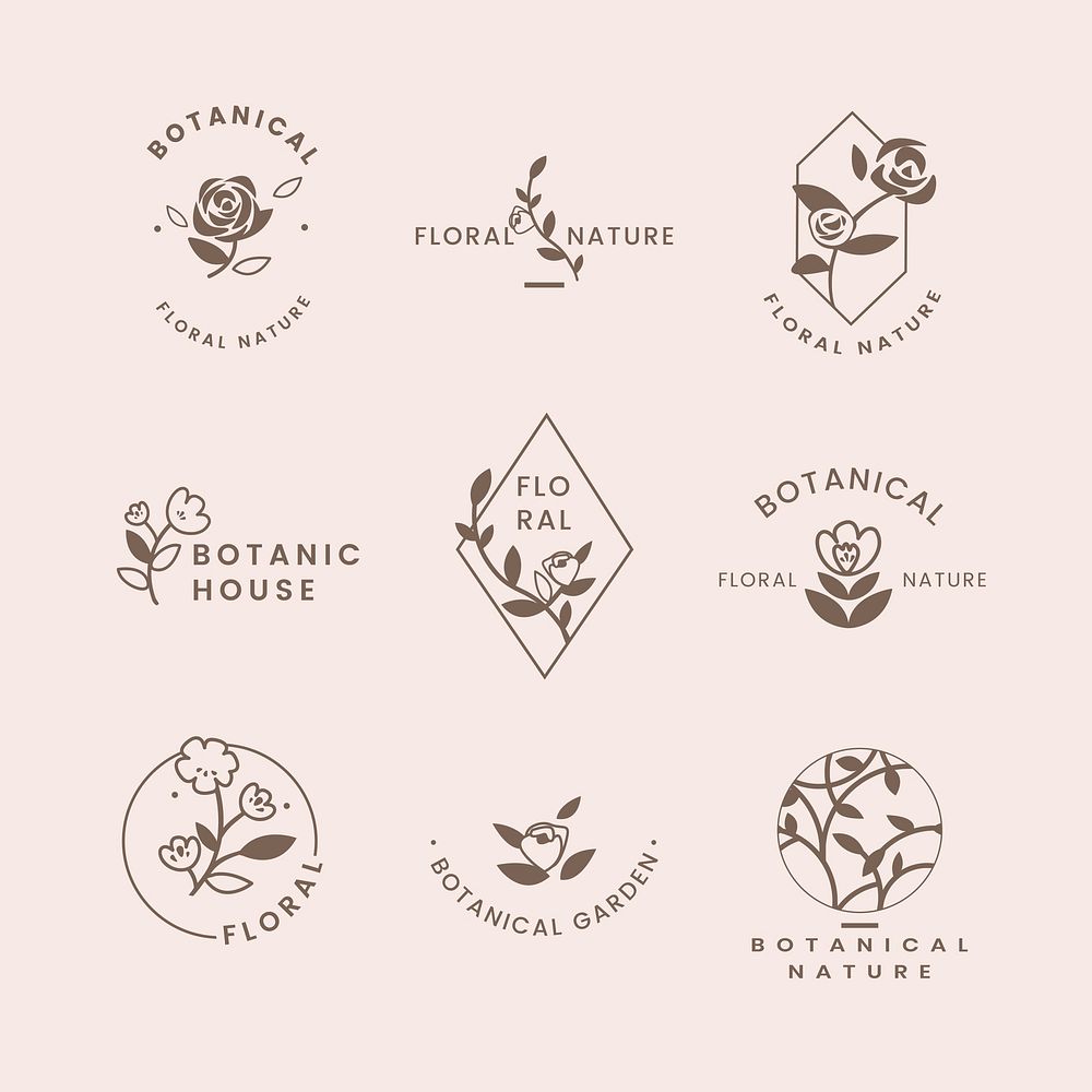 Botanical floral rose badges vector set