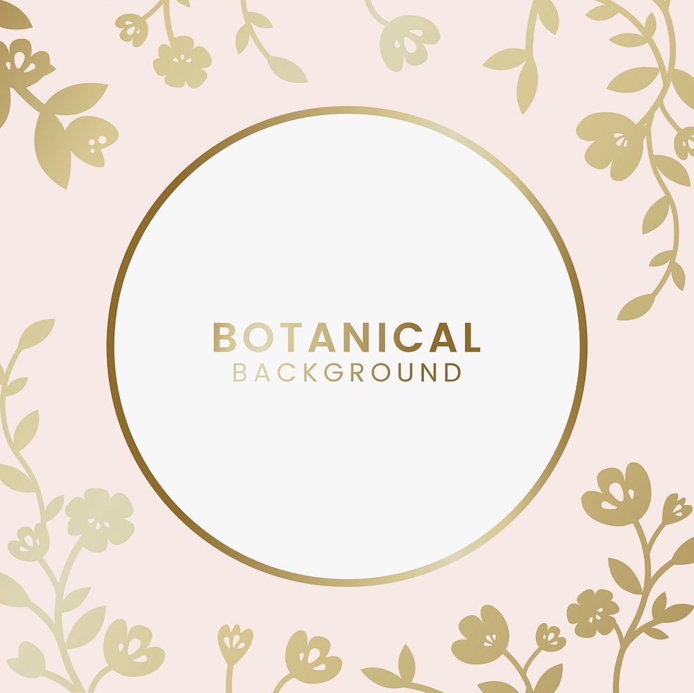 Gold botanical round framed vector
