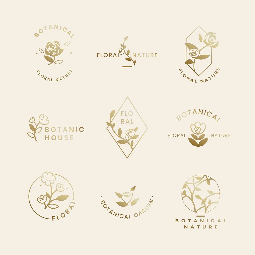 Botanical floral rose badges vector set