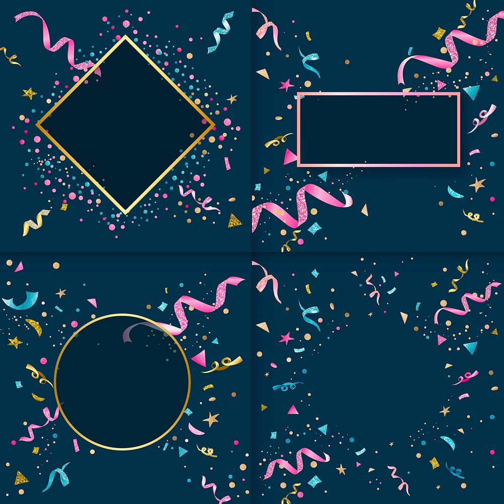 Confetti on blank navy background vector set