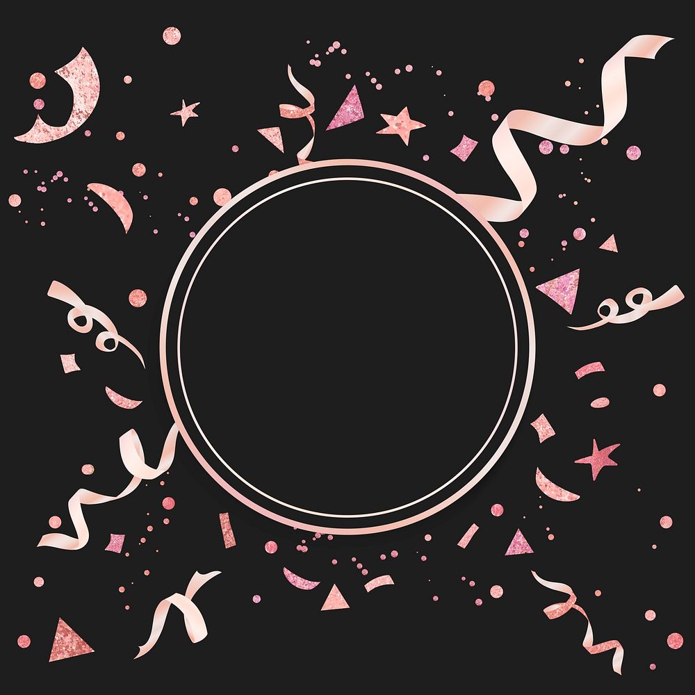 Blank rose pink confetti golden circular badge vector