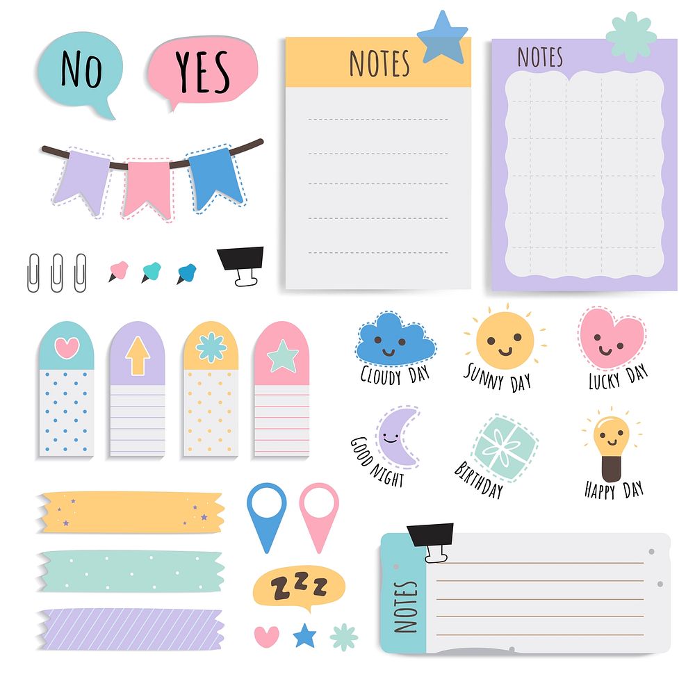 Cute sticky note papers printable set