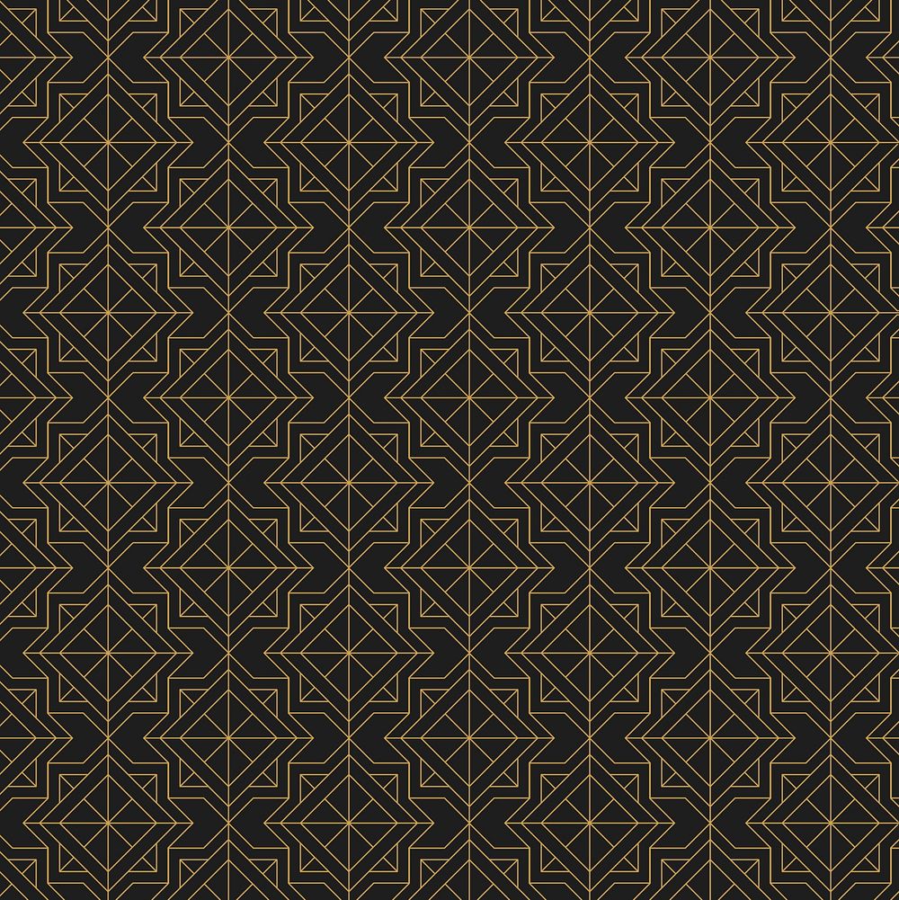 Golden geometric seamless pattern on black background
