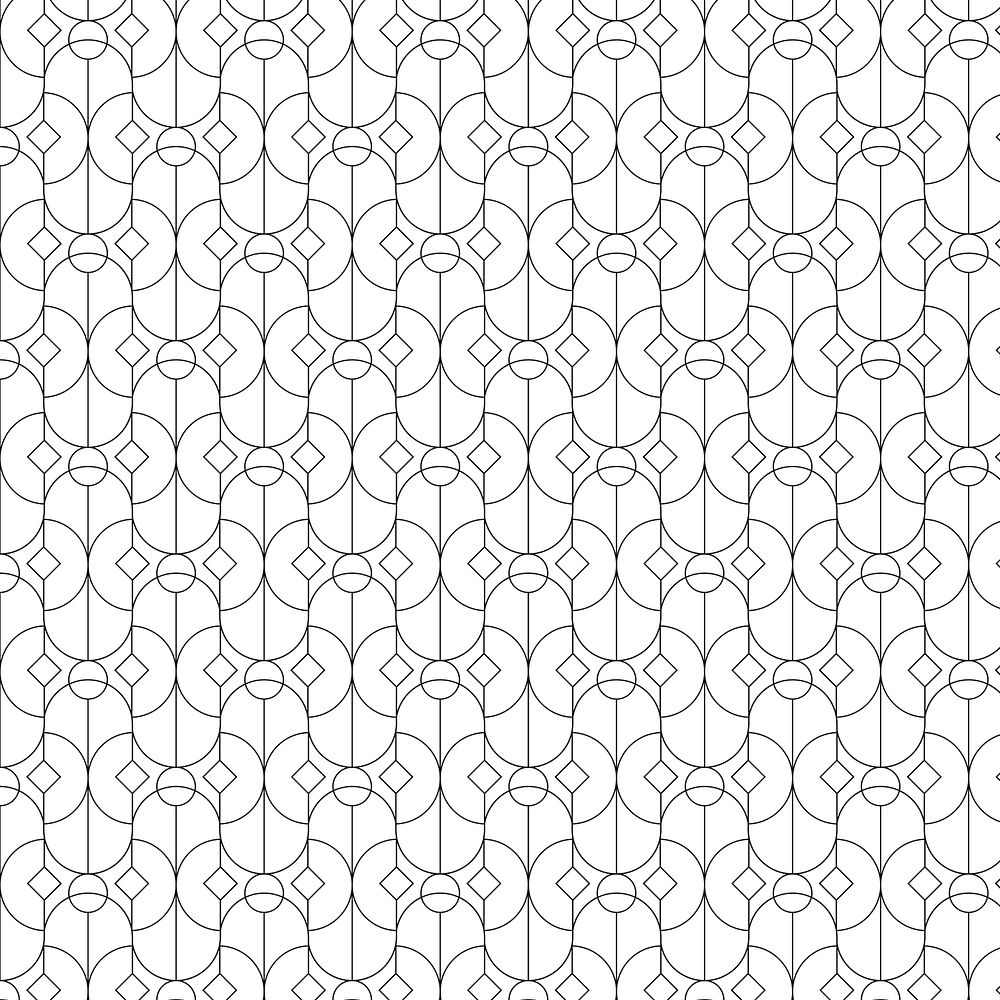 Black geometric seamless patterns set on a white background