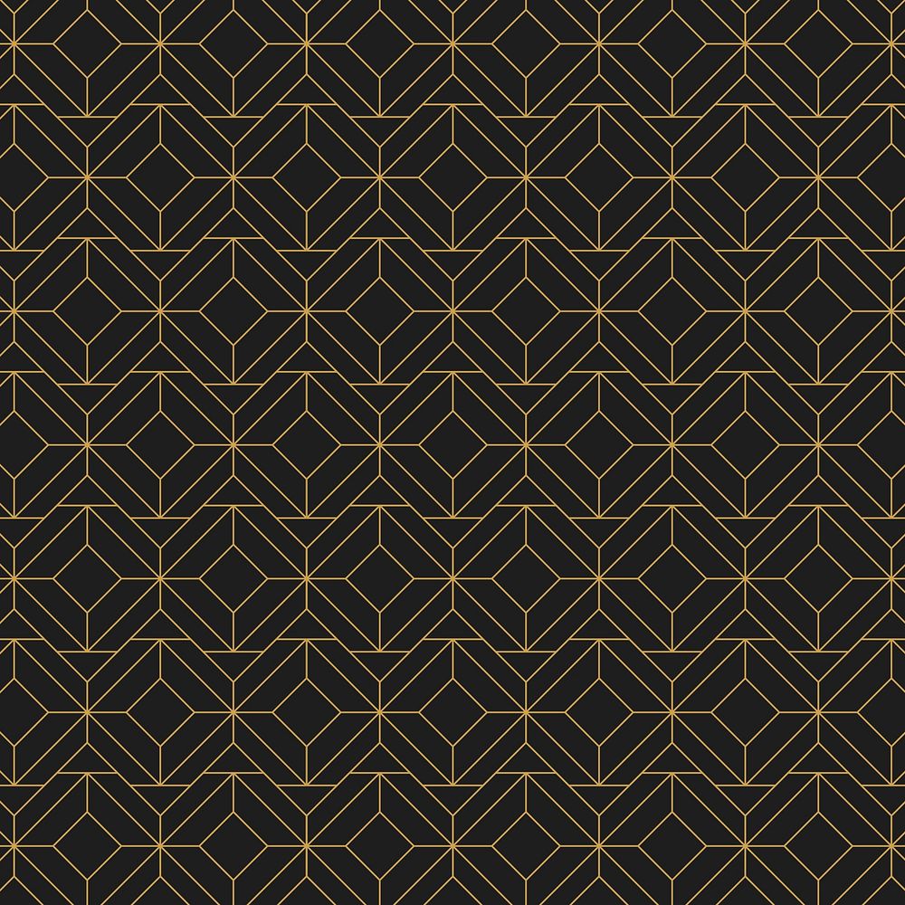 Golden geometric seamless pattern on black background