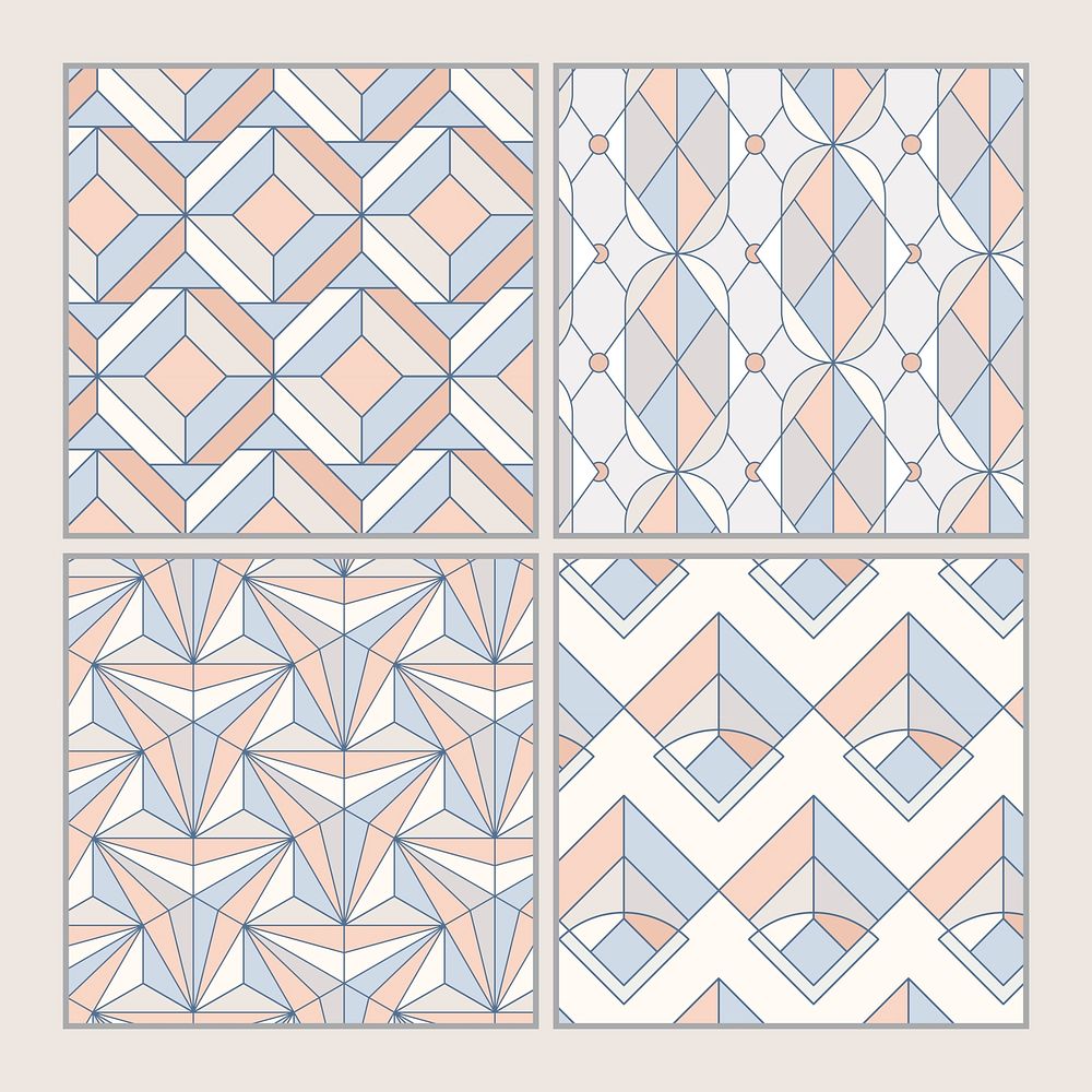 Colorful pastel geometric seamless patterns set