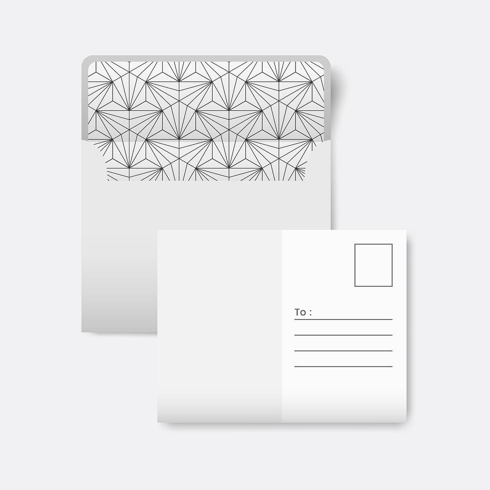 White postcard with a black geometric pattern on a  white envelope vector