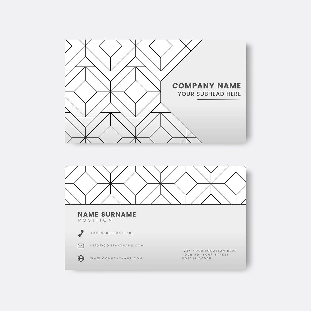 Black geometric pattern on white business card vector