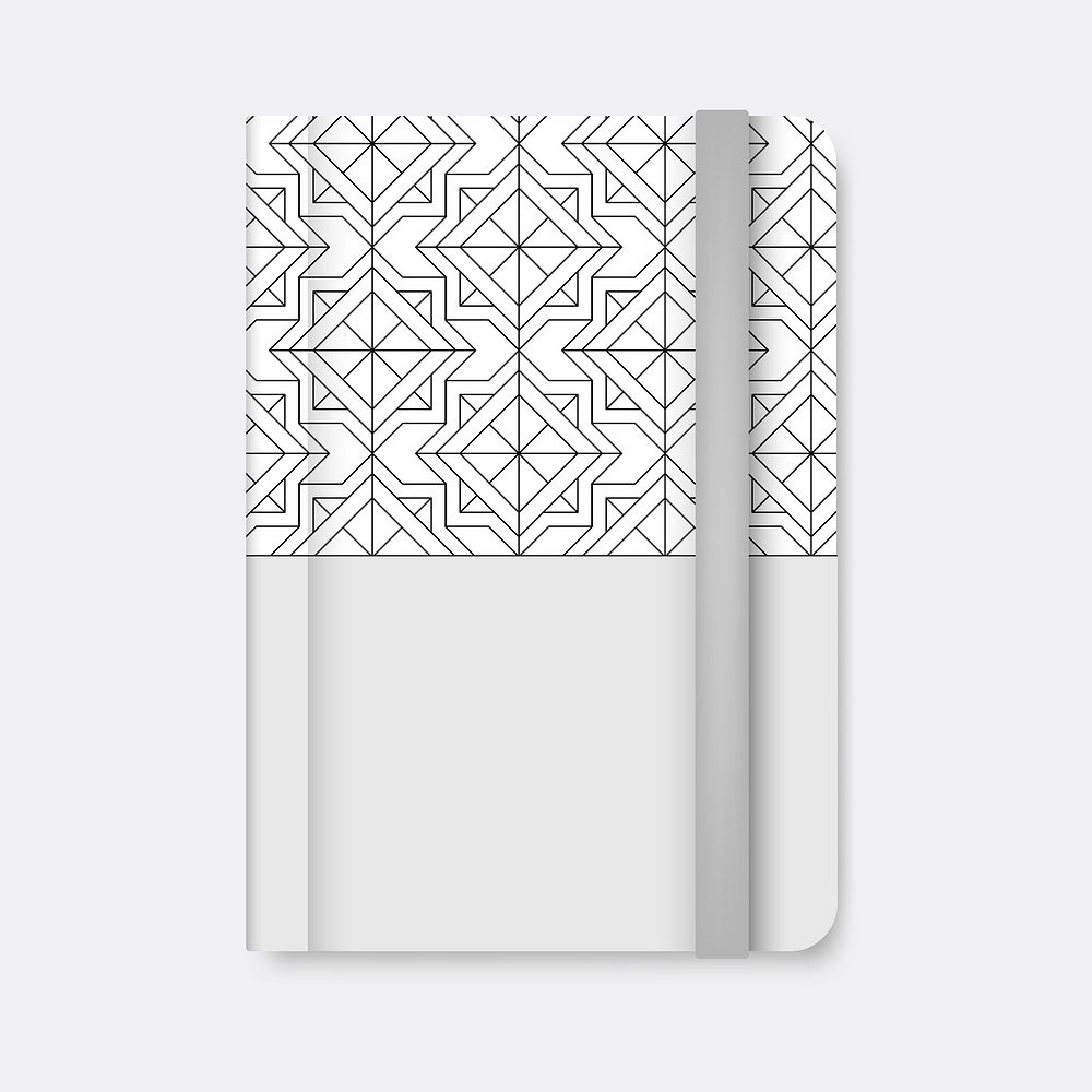 Black geometric pattern cover of a white diary vector
