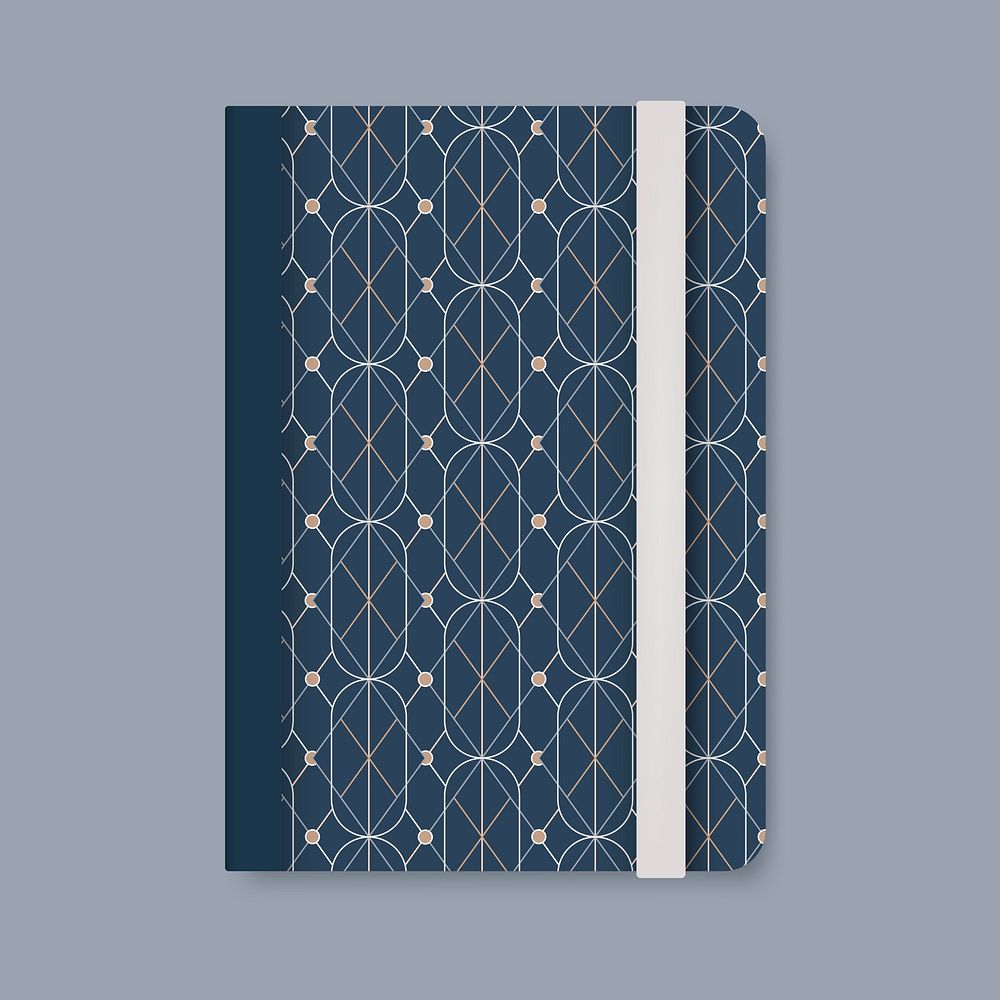 Golden geometric pattern cover of a blue diary vector