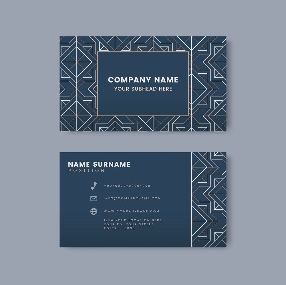 White geometric pattern on blue business card vector