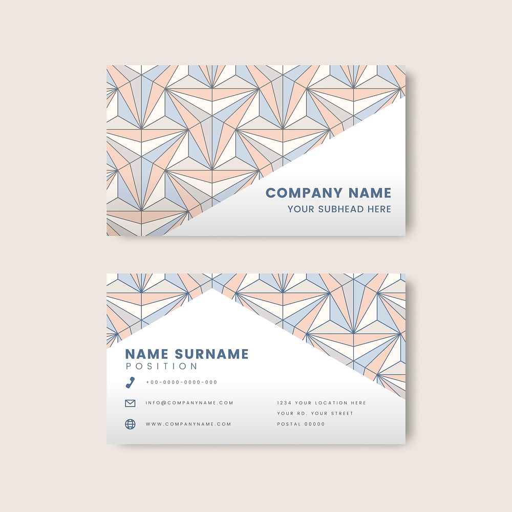 Pastel geometric pattern on white business card vector