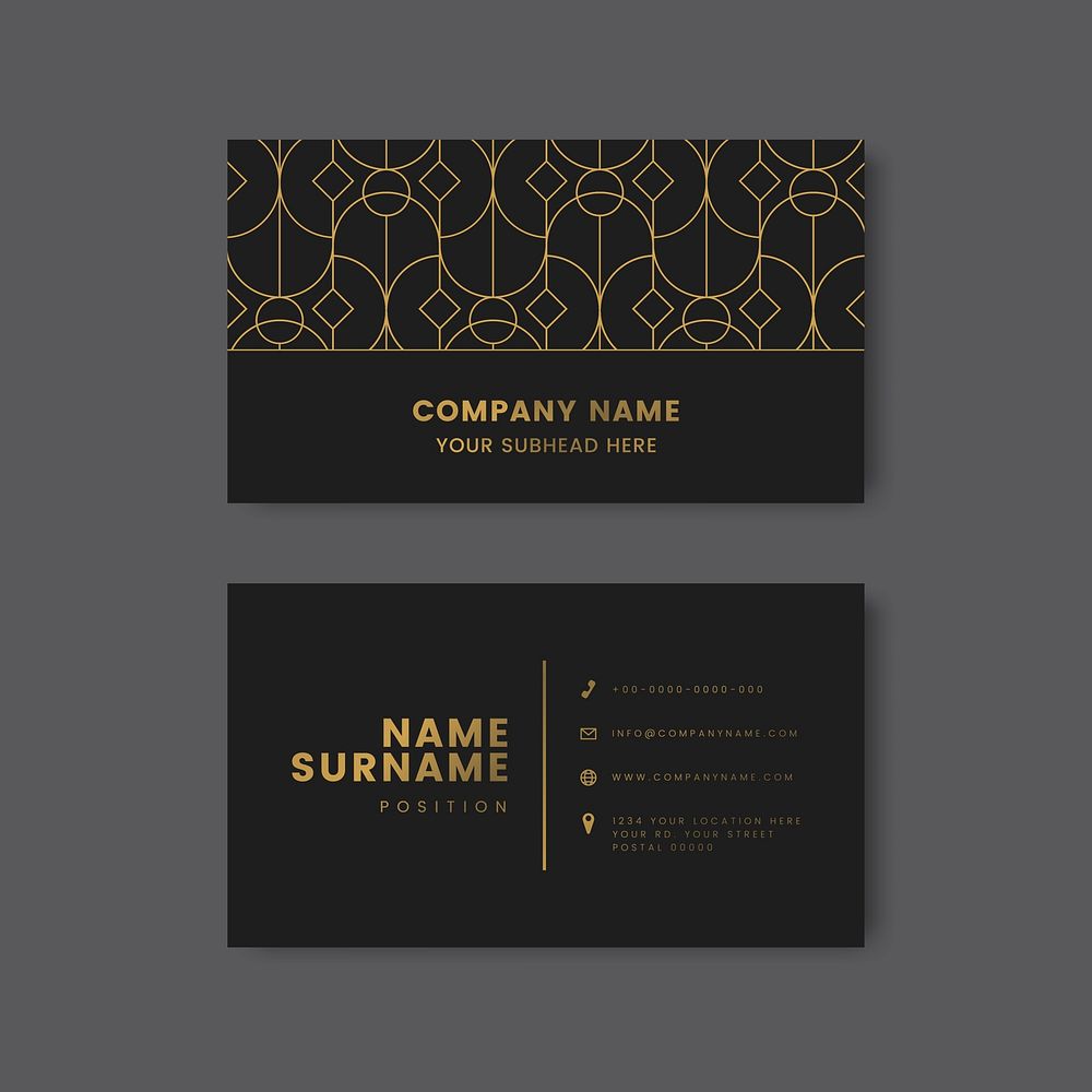 Golden geometric pattern on black business card vector