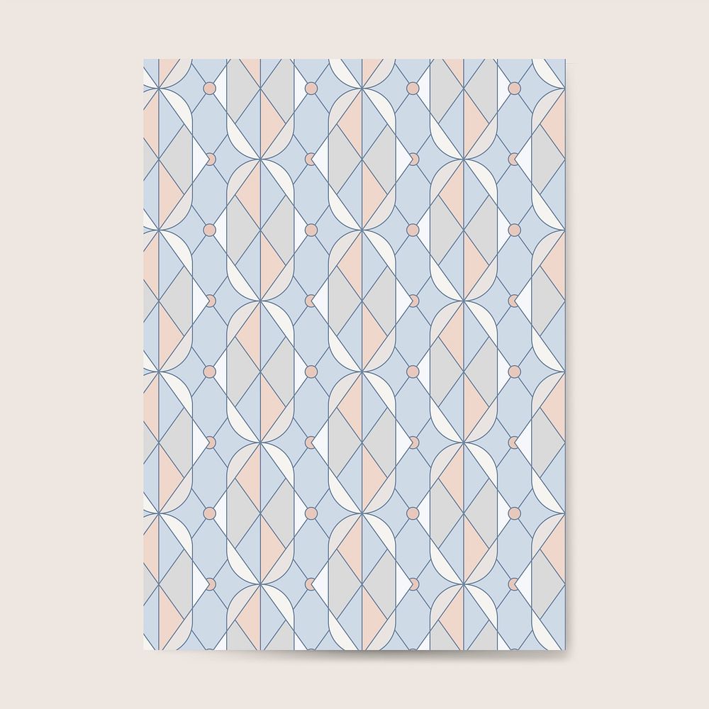 Colorful pastel geometric seamless pattern on a blue card