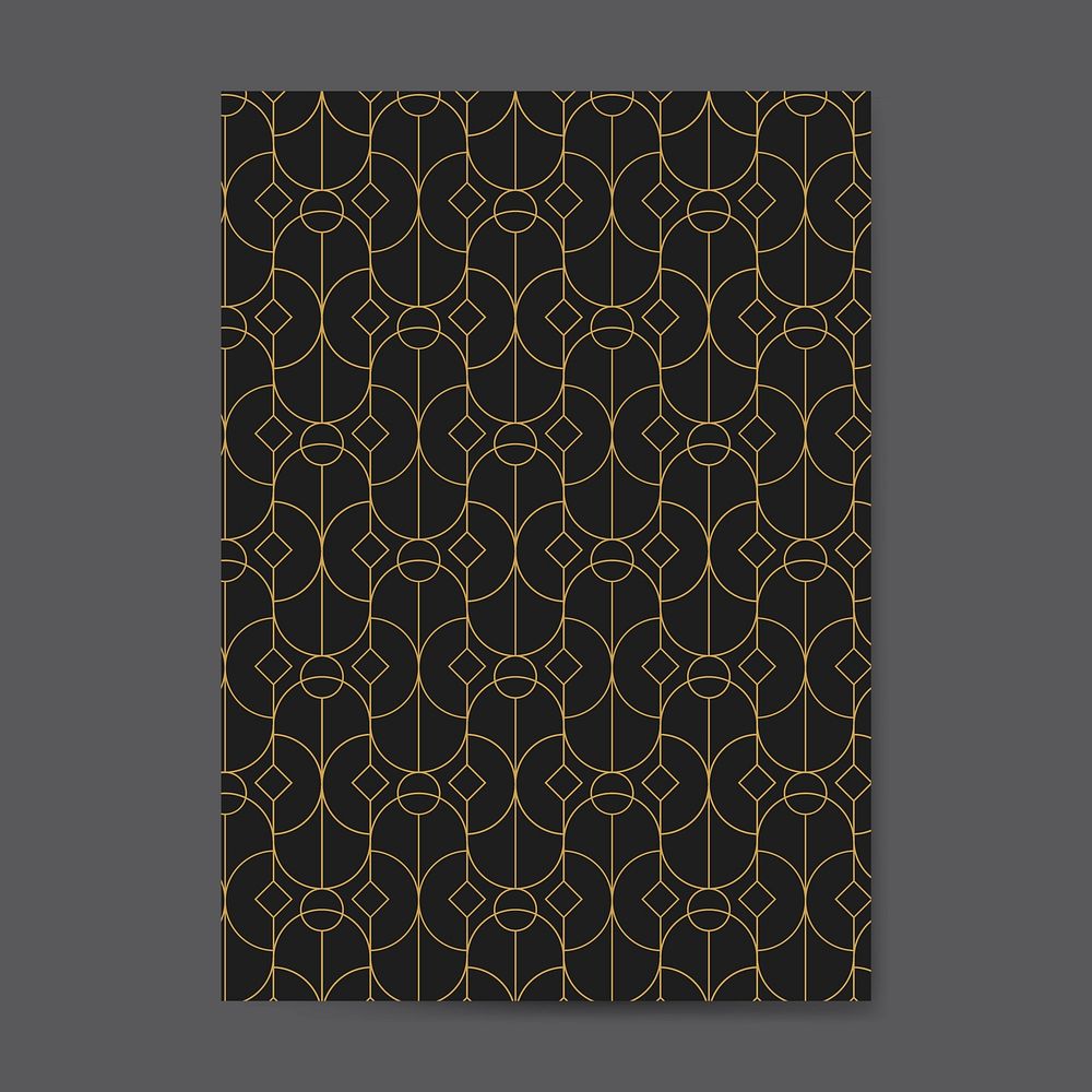 Golden geometric seamless pattern on a black card