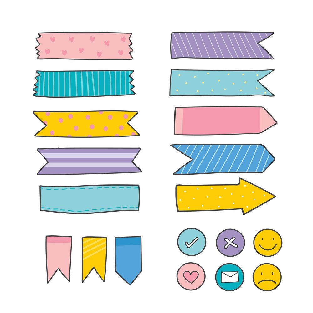 Cute colorful sticky reminder note papers set