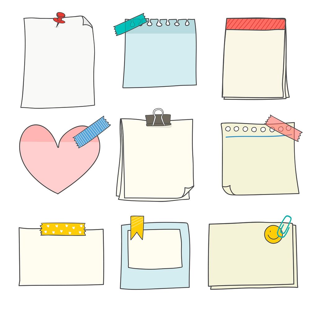 Note papers doodle style vector set