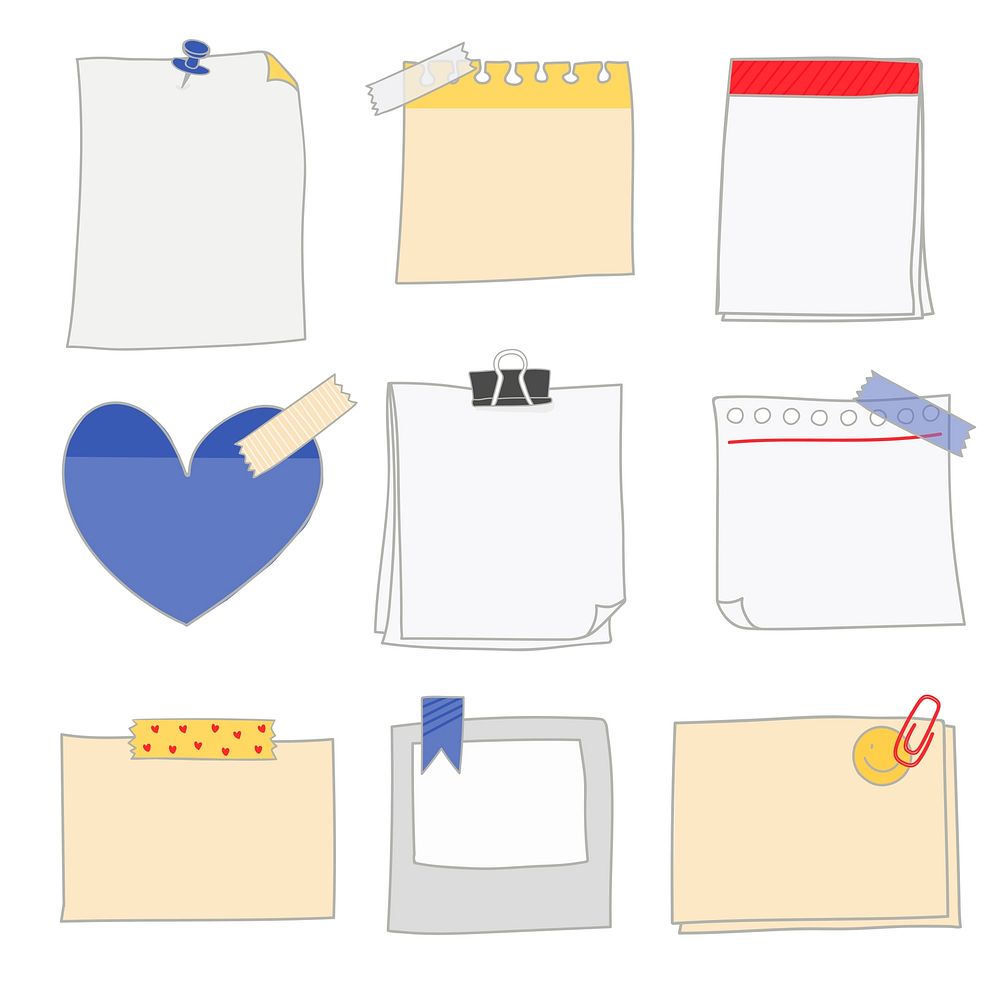 Note papers doodle style vector set