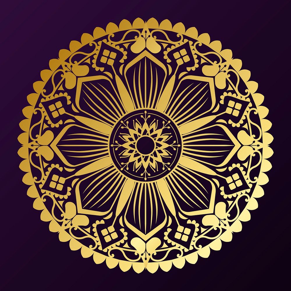 Geometrical gold mandala pattern on purple background