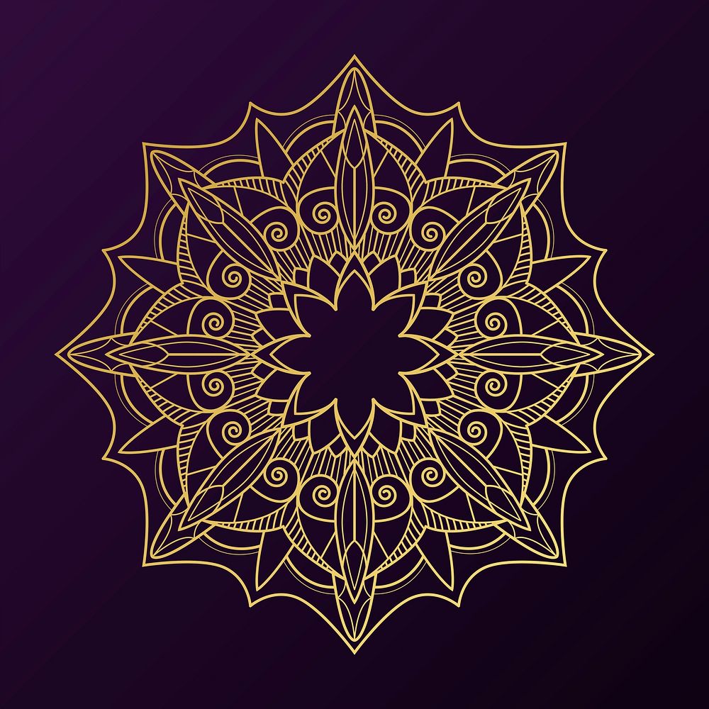 Geometrical gold mandala pattern on purple background