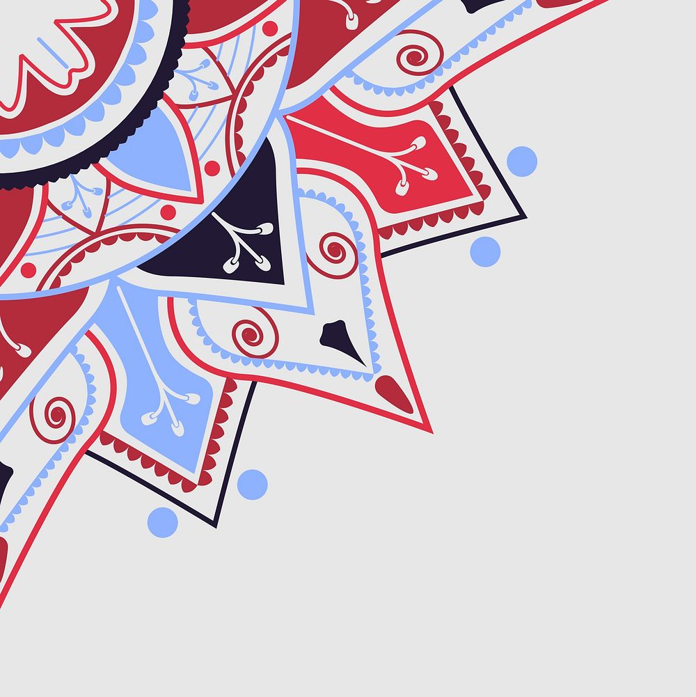 Red and blue mandala pattern on white background