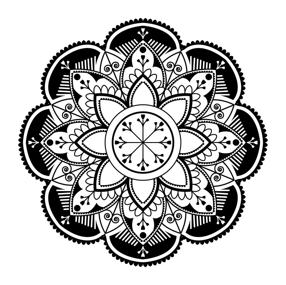 Black mandala pattern on white background