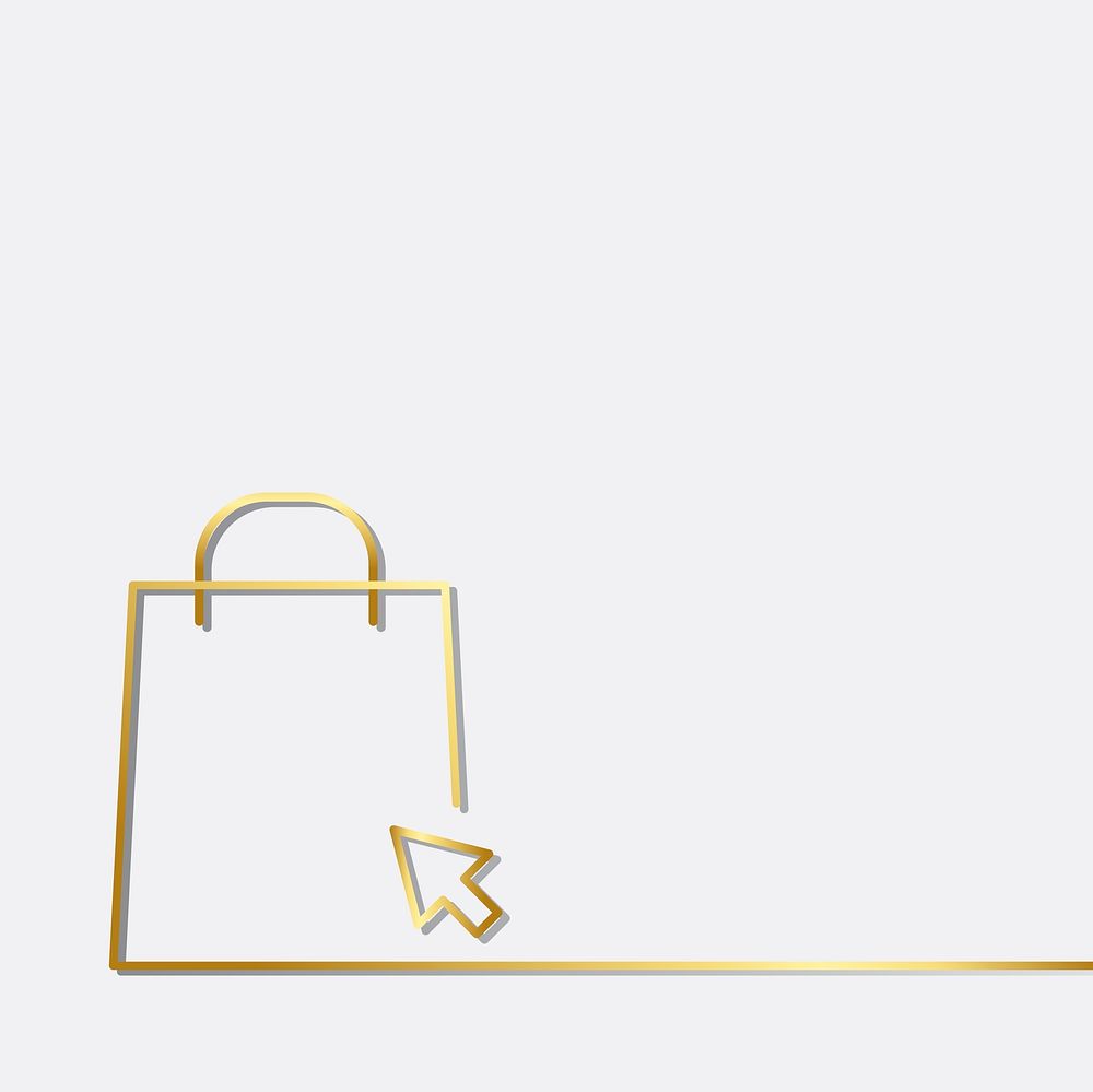Golden shopping bag for shopping online icon