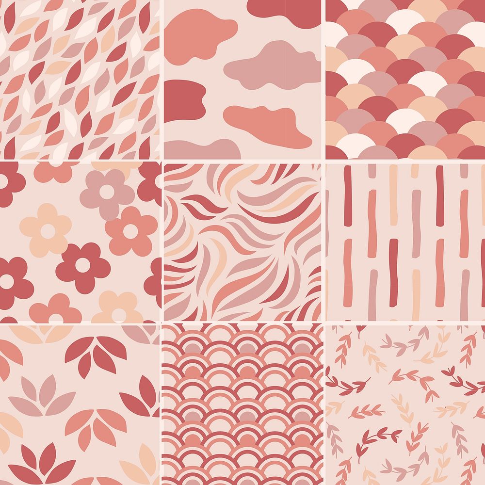 Pastel pink seamless patterns set vector