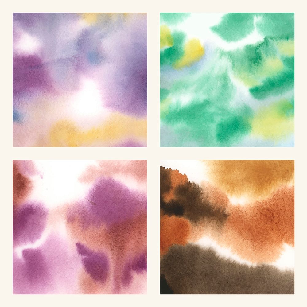 Abstract colorful watercolor stain texture set